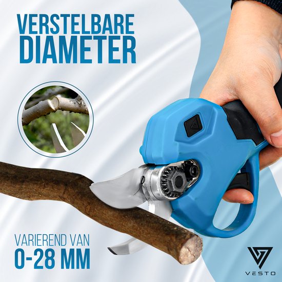 Vesto® Elektrische Snoeischaar met verlengsteel - Draadloos met 2 Accu's en Opbergkoffer - Professioneel Takkenschaar voor 28mm - Tuinschaar — afbeelding 4