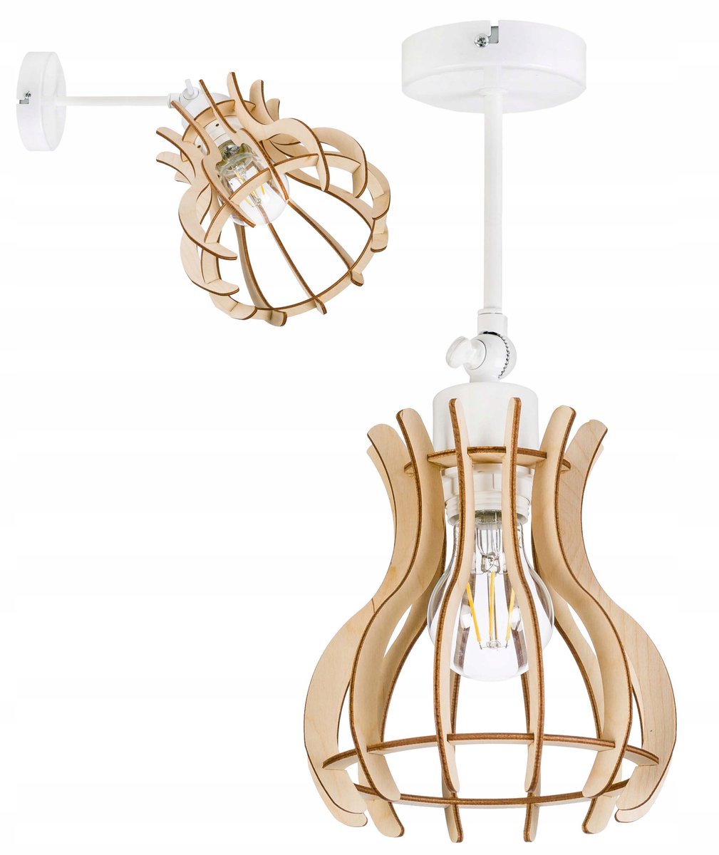 Loft Wandlamp E27 met Houten Kap, Verstelbaar