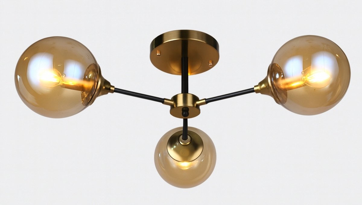 Glazen Hanglamp Bol LED - Goud Zwart - 70cm Breed