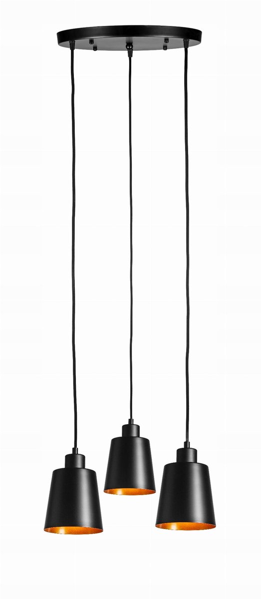 Driepunts hanglamp zwart goud kegel - Loft design