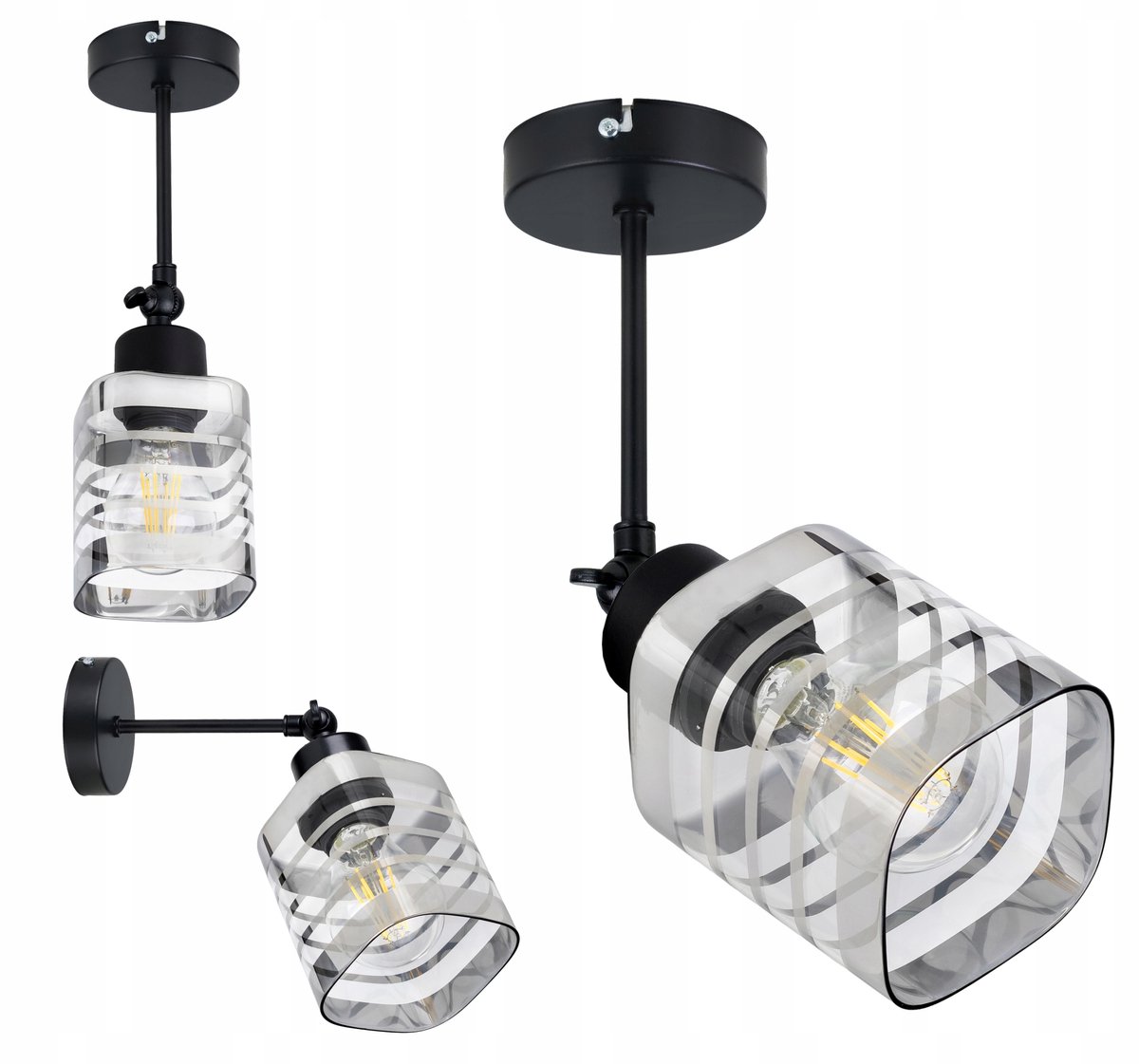 Industriële wandlamp met glazen kap en verstelbare arm