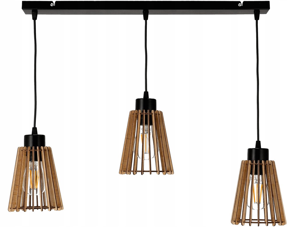 Hanglamp Zolder Hout 3xE27 - Retro Design