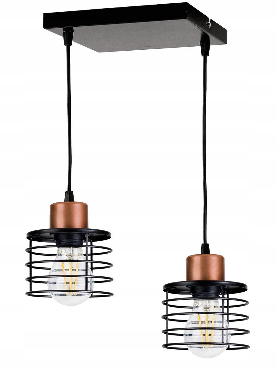 Hanglamp met veer design, 2xE27, mat zwart/koper