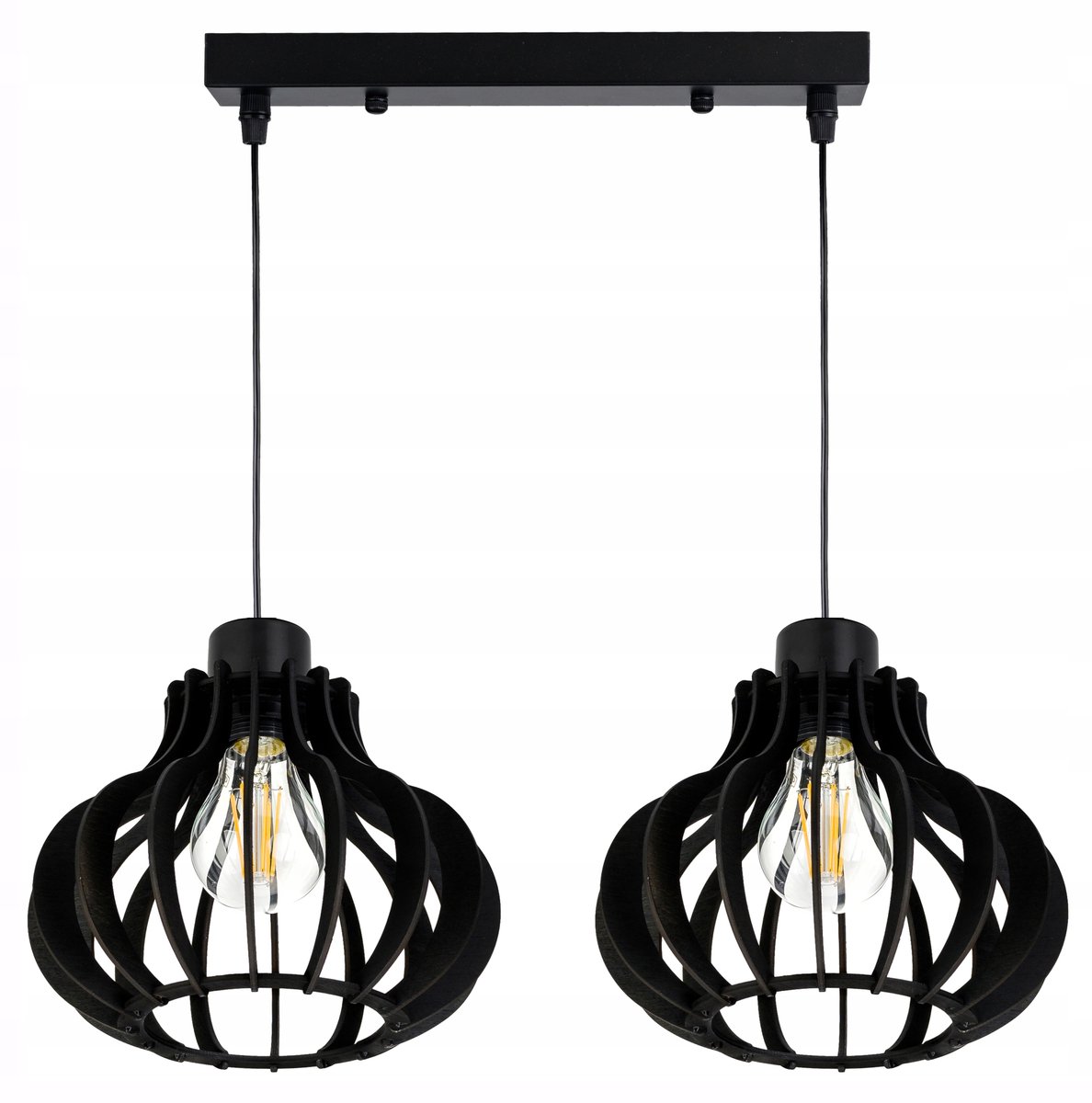 Zwarte Hanglamp Loft met Hout & 2x E27 Fitting