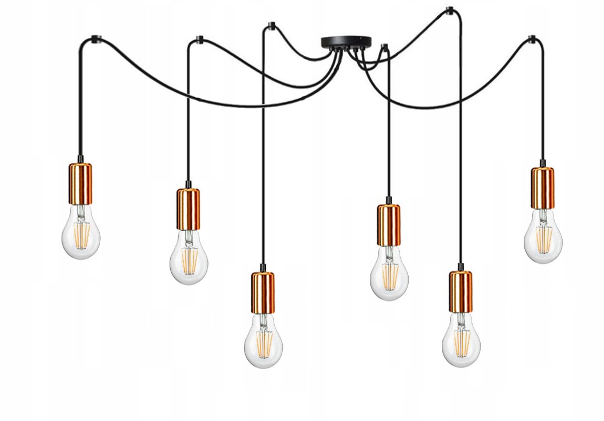 Hanglamp Zwart Koper E27 6x60W - Stijlvolle Plafondlamp