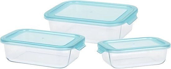 Excellent Houseware Vershoudbakjes met deksel - glas - set 3x stuks - 630/1040/1500 ml - luchtdicht - met clips