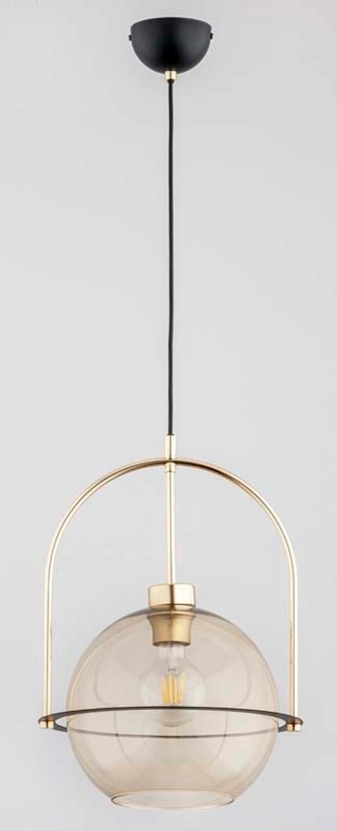 Luxe Hanglamp Alfa Leria Zwart Goud Ring Glas E27 15W
