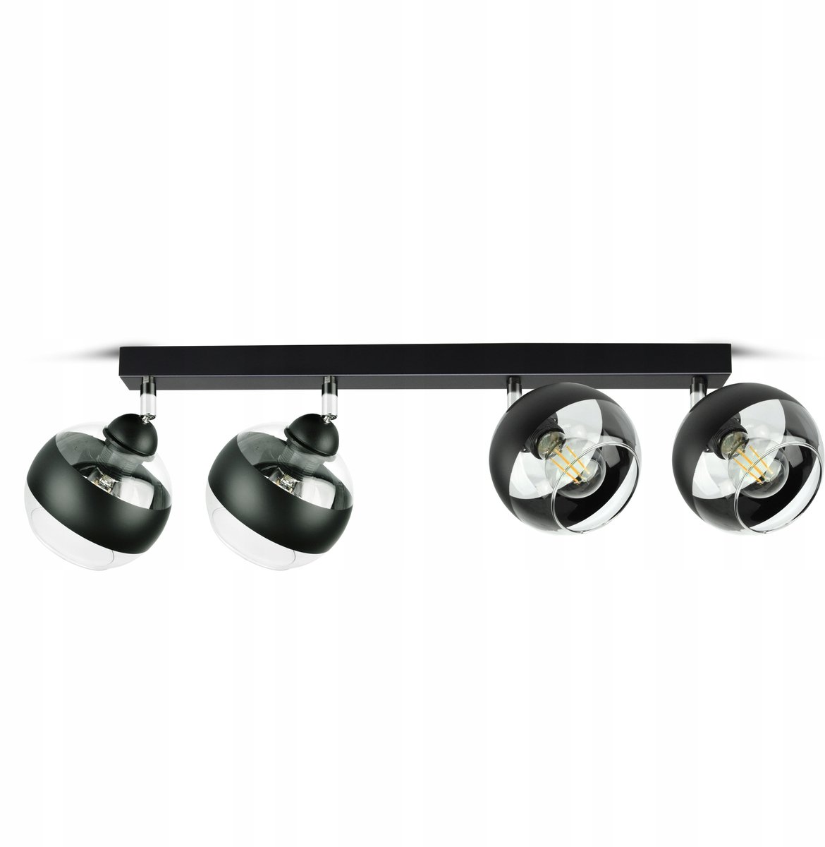 Moderne Zwarte Plafondlamp met Glazen Bollen, 4xE27