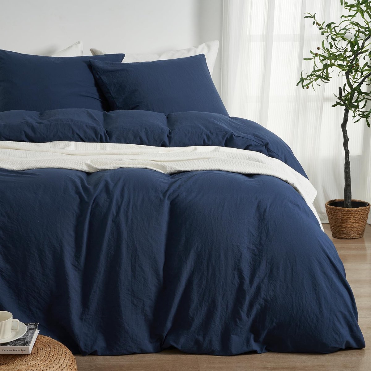 Unyqoos Luxe Beddengoedset van Microvezel met Ritssluiting en Kussenslopen Blauw