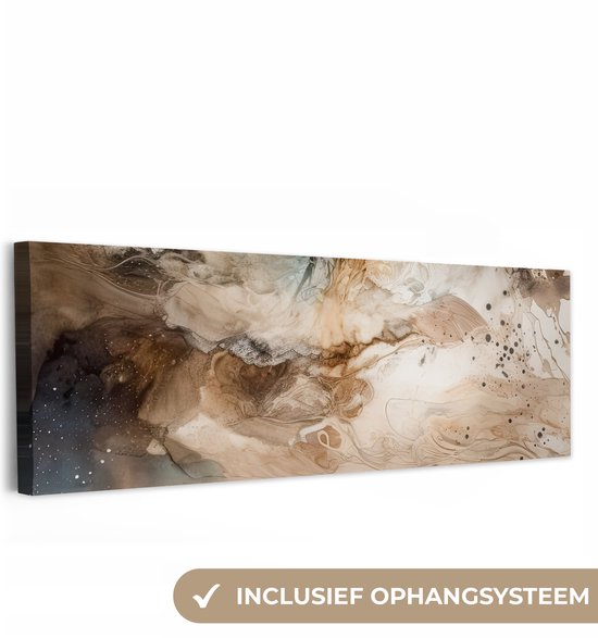Canvas schilderij 150x50 cm - Wanddecoratie Abstract - Beige - Verf - Kunst - Natuur - Bloemen - Muurdecoratie woonkamer - Slaapkamer decoratie - Kamer accessoires - Schilderijen op canvas