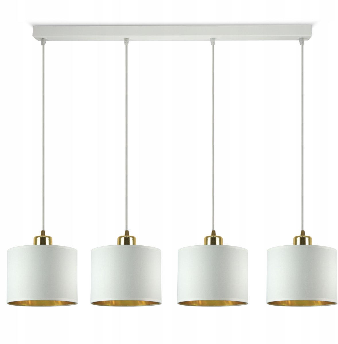Moderne Hanglamp met 4 Witte en Gouden Kapjes - LED E27