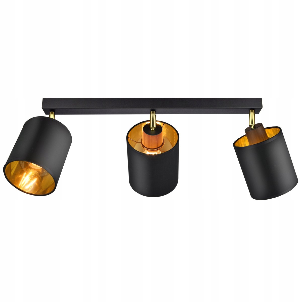Moderne Plafondlamp met 3 Zwarte Goudkleurige Lampenkappen