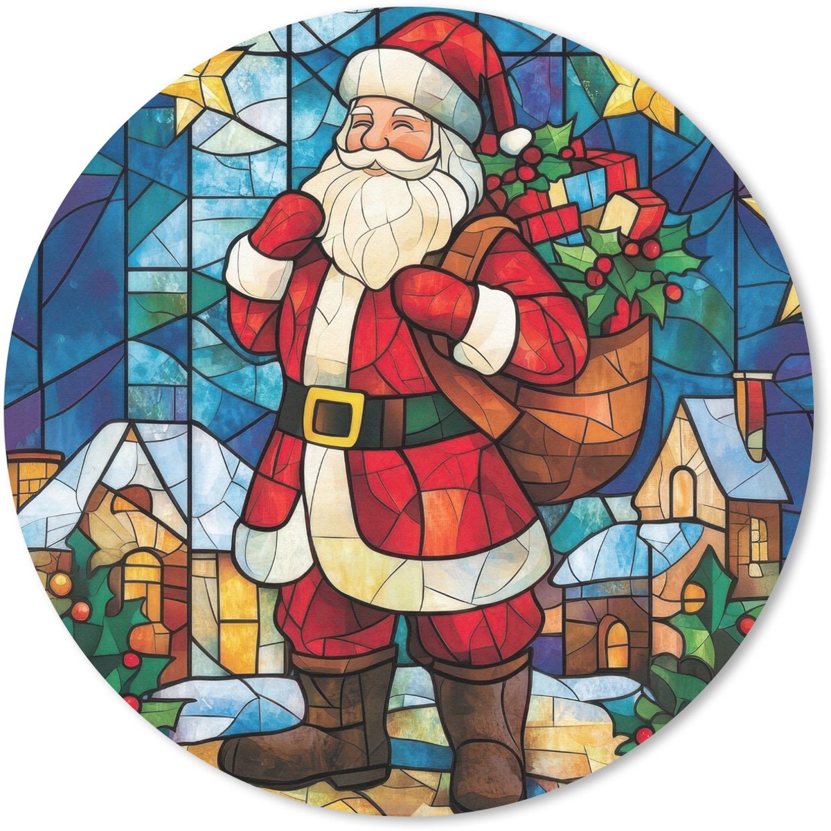 Muismat rond 40x40 cm - Mousepad Kerstman - Glas - Kleurrijk - Ronde muismatten