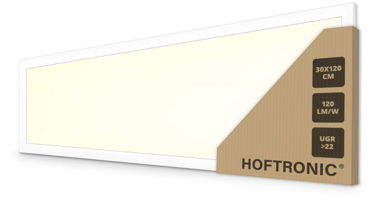 HOFTRONIC LED paneel rechthoek – 36 watt 4320 lumen 3000K warm wit – flikkervrij UGR22 – aluminium wit – IP20 – kantoorverlichting systeemplafond verlichting