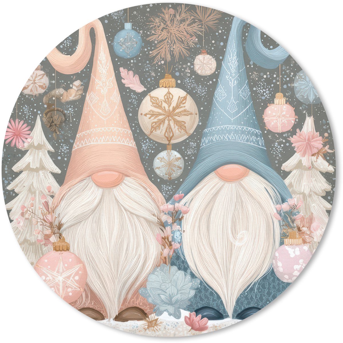 Muismat rond 30x30 cm - Mousepad Kerst - Gnomen - Pastel - Ronde muismatten