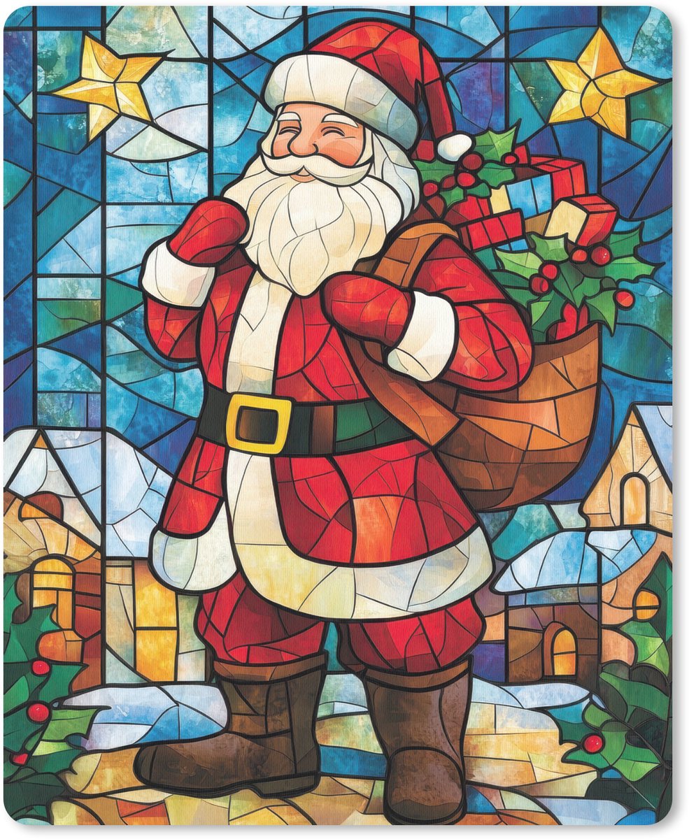 Muismat 19x23 cm - Mousepad Kerstman - Glas - Kleurrijk - Muismatten