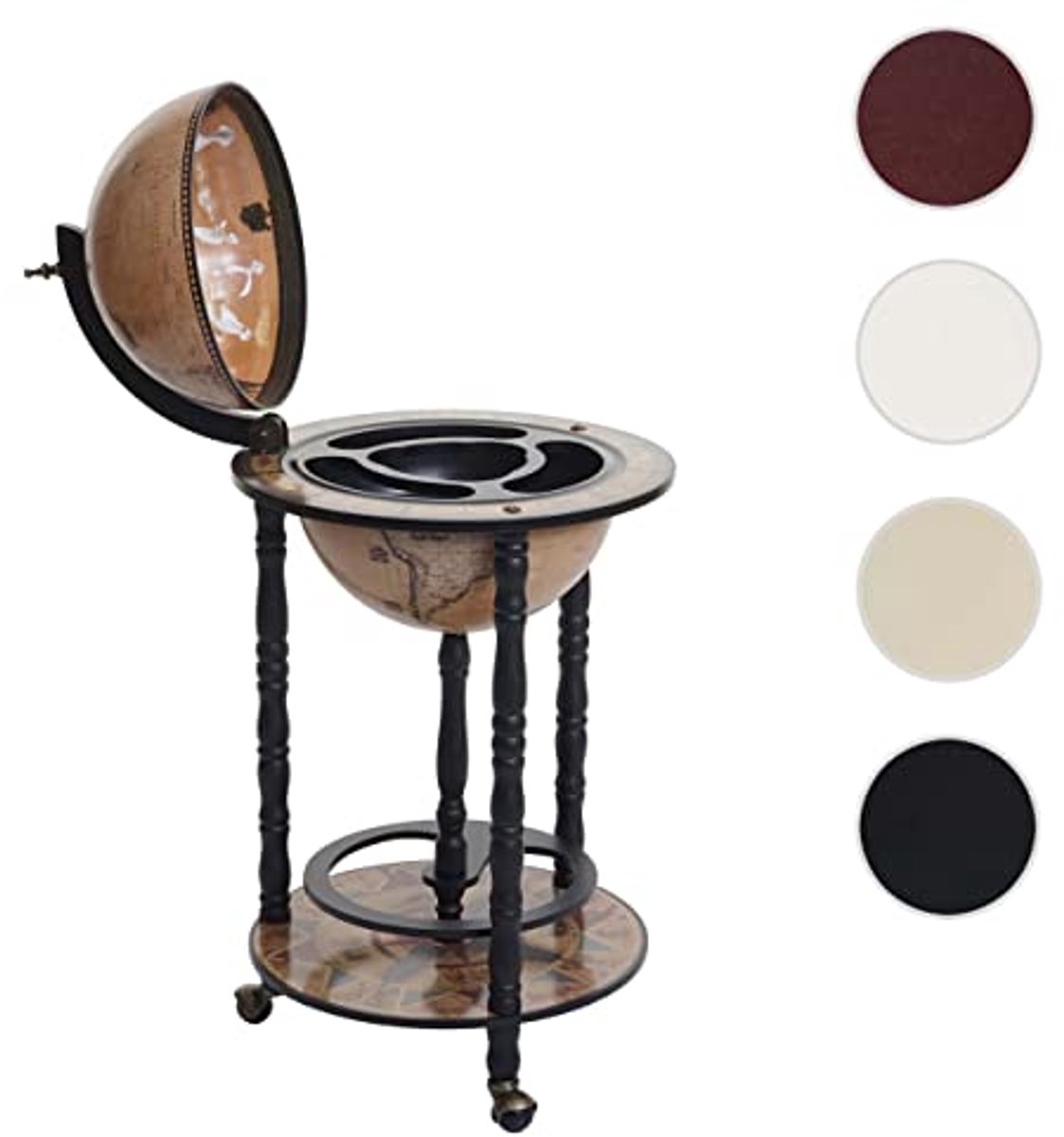Rolbare Globusbar met Wijnrek - Minibar en Wereldbol Ø 33 cm in Eucalyptushout