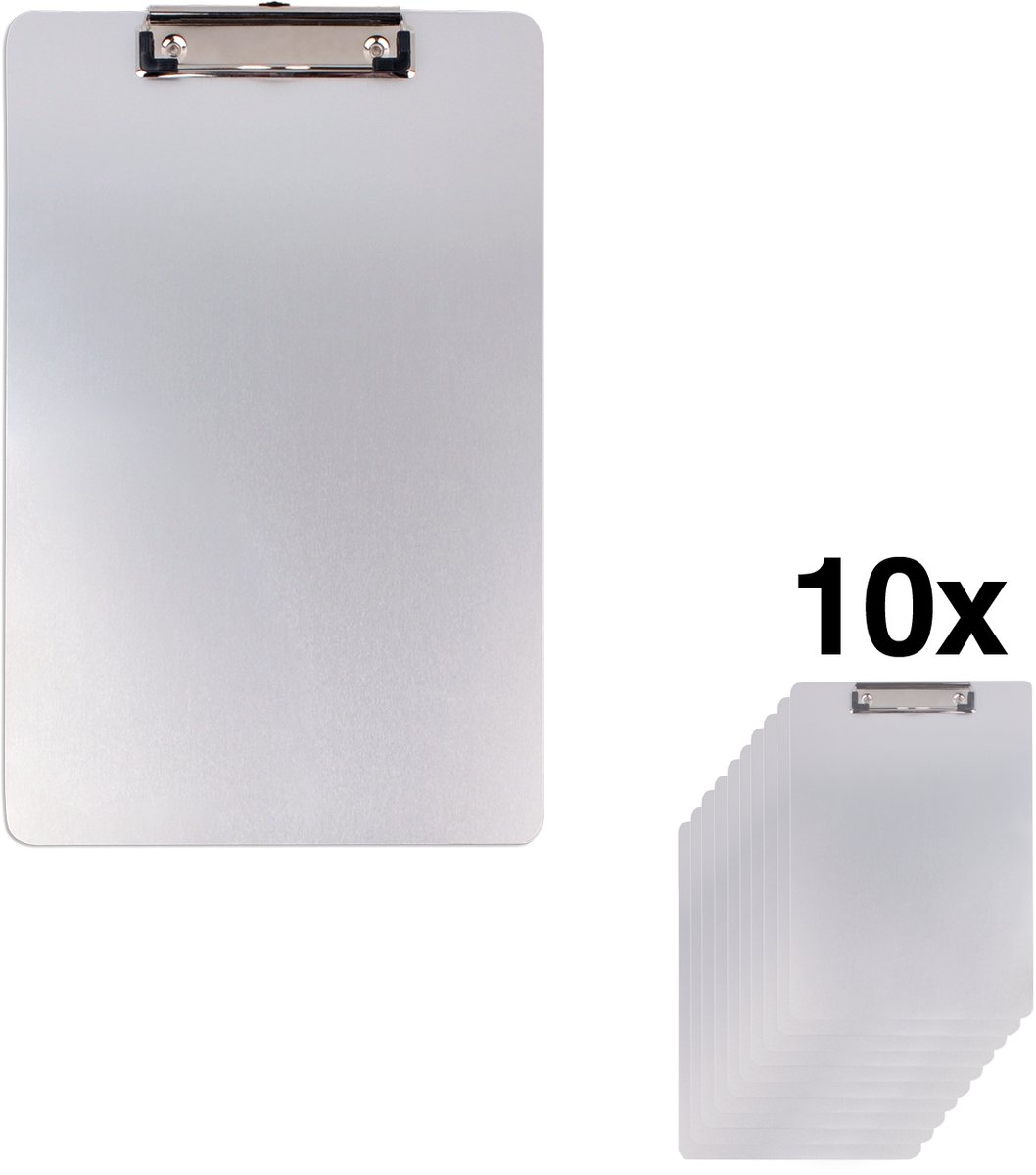 DESQ® Aluminium klembord A4 XL - Set 10 stuks - Extra Schrijfruimte - Ophangoog - 228 x 344 mm
