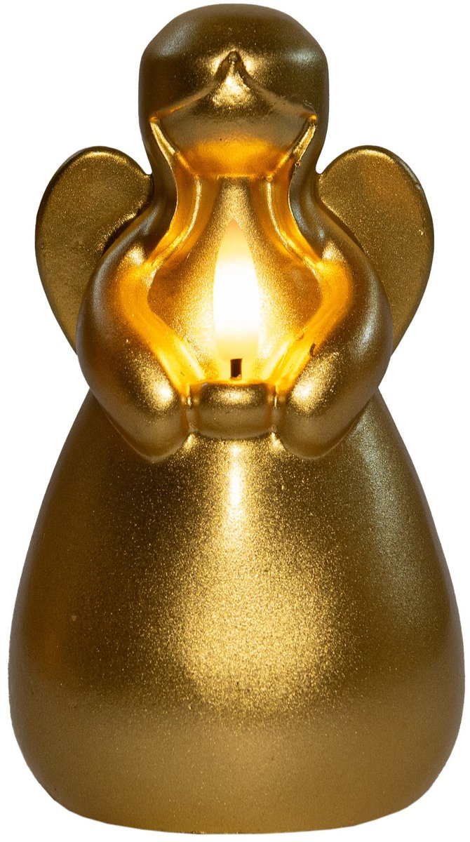 Kerst thema LED kaars - engel vorm - goud - 14 x 8 cm - met timer - op batterijen - kerst - kerstkaarsen