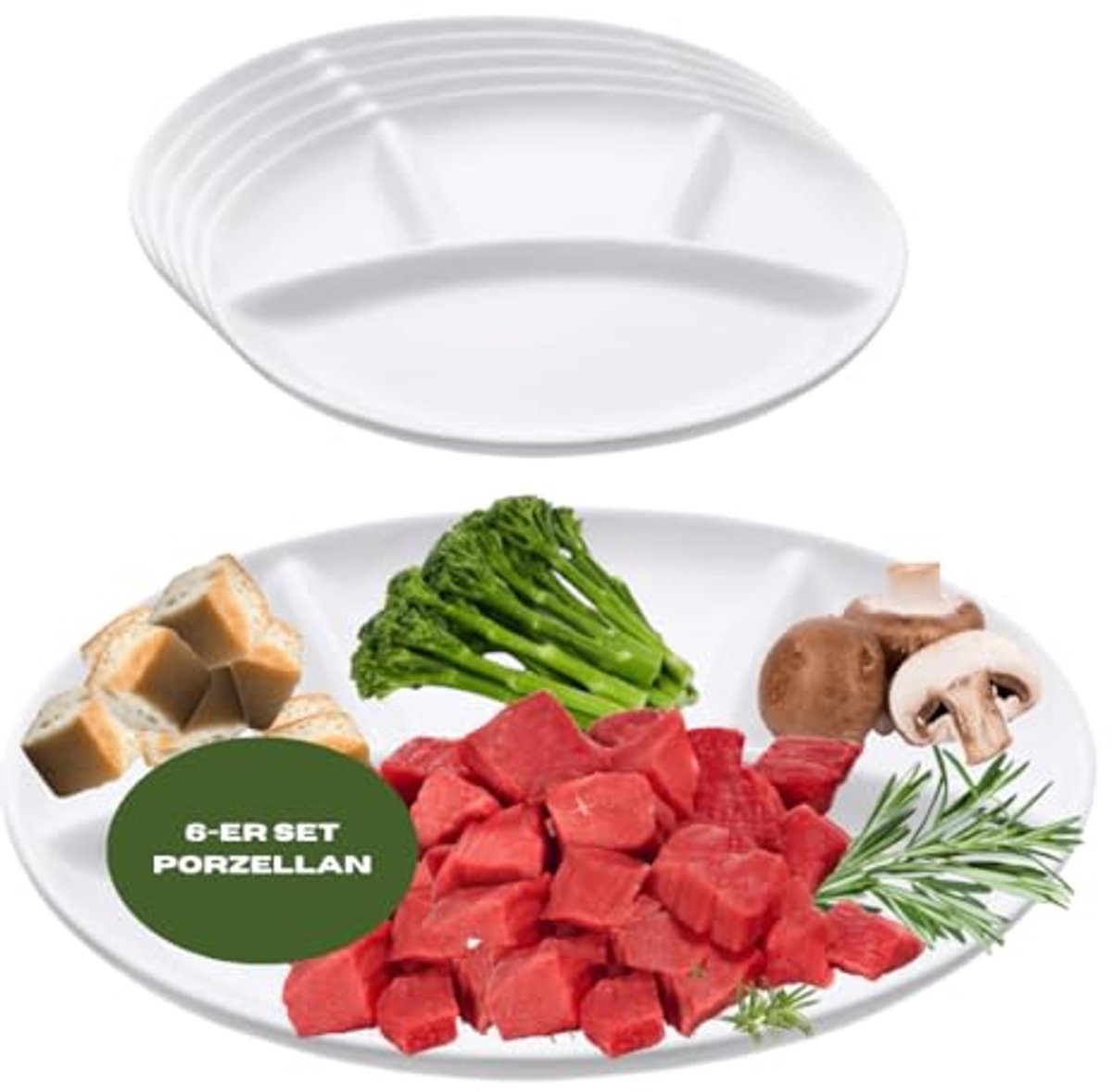 Image of 6-delige set fonduetellers met 4 vakken - 24 cm Ø