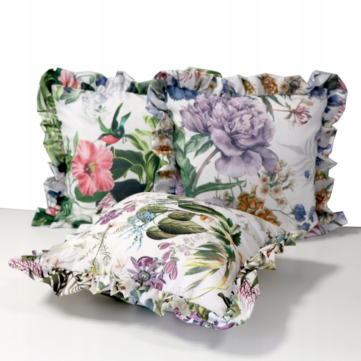 Decoratieve Kussenhoes 45x45cm met Ruche - Bloemendessin