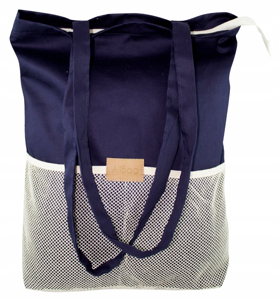 Duurzame Katoenen Shopper Tas met Mesh Vak 38x8x42cm Marineblauw