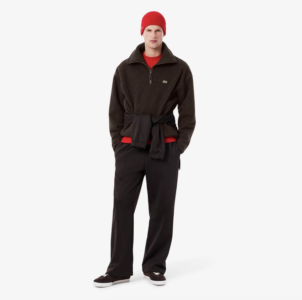Lacoste Polar Fleece Sweatshirt met Hoge Rits Oversized Teddy Bruin