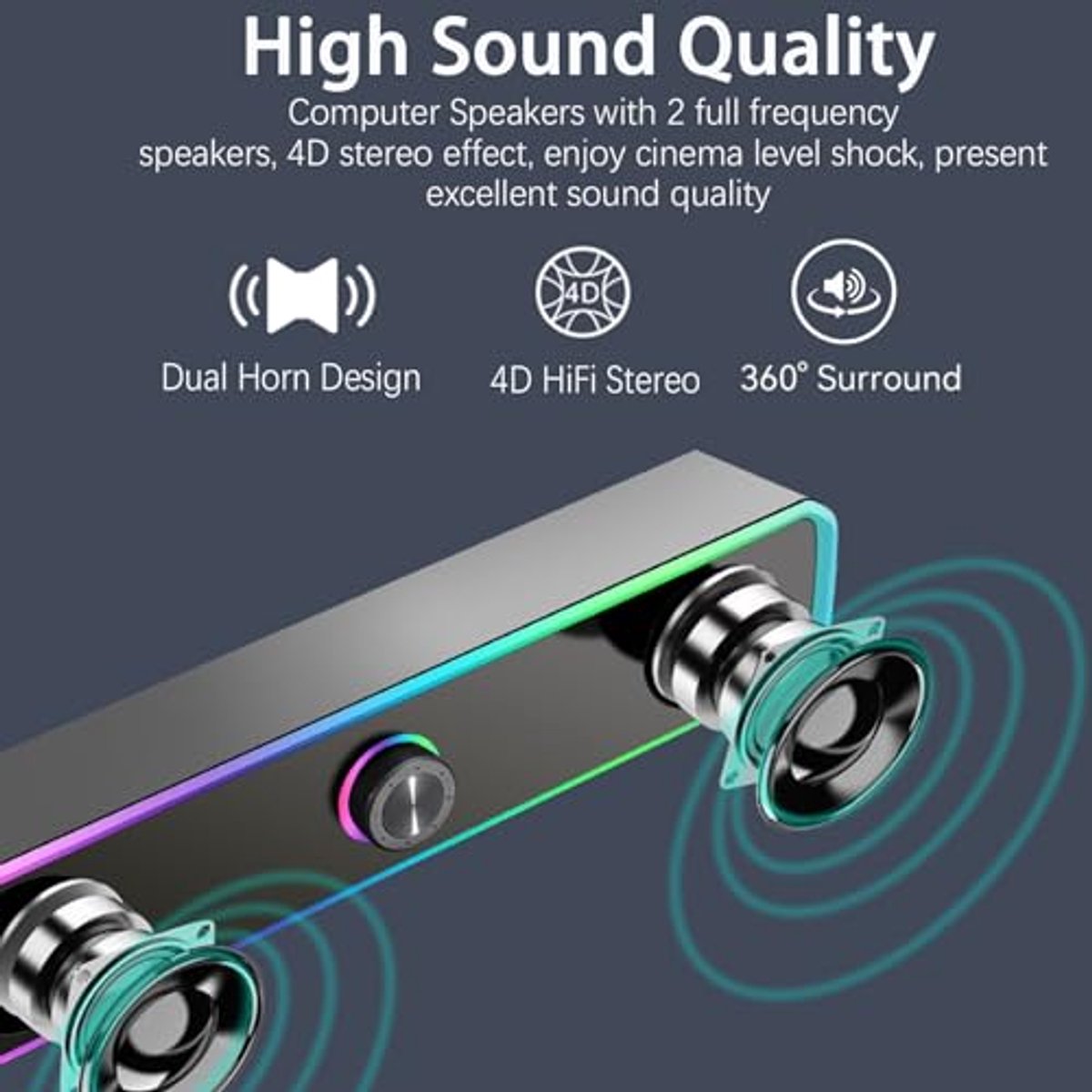 USB Gaming Soundbar met RGB Lichten en Bluetooth Verbinding voor PC en Laptop