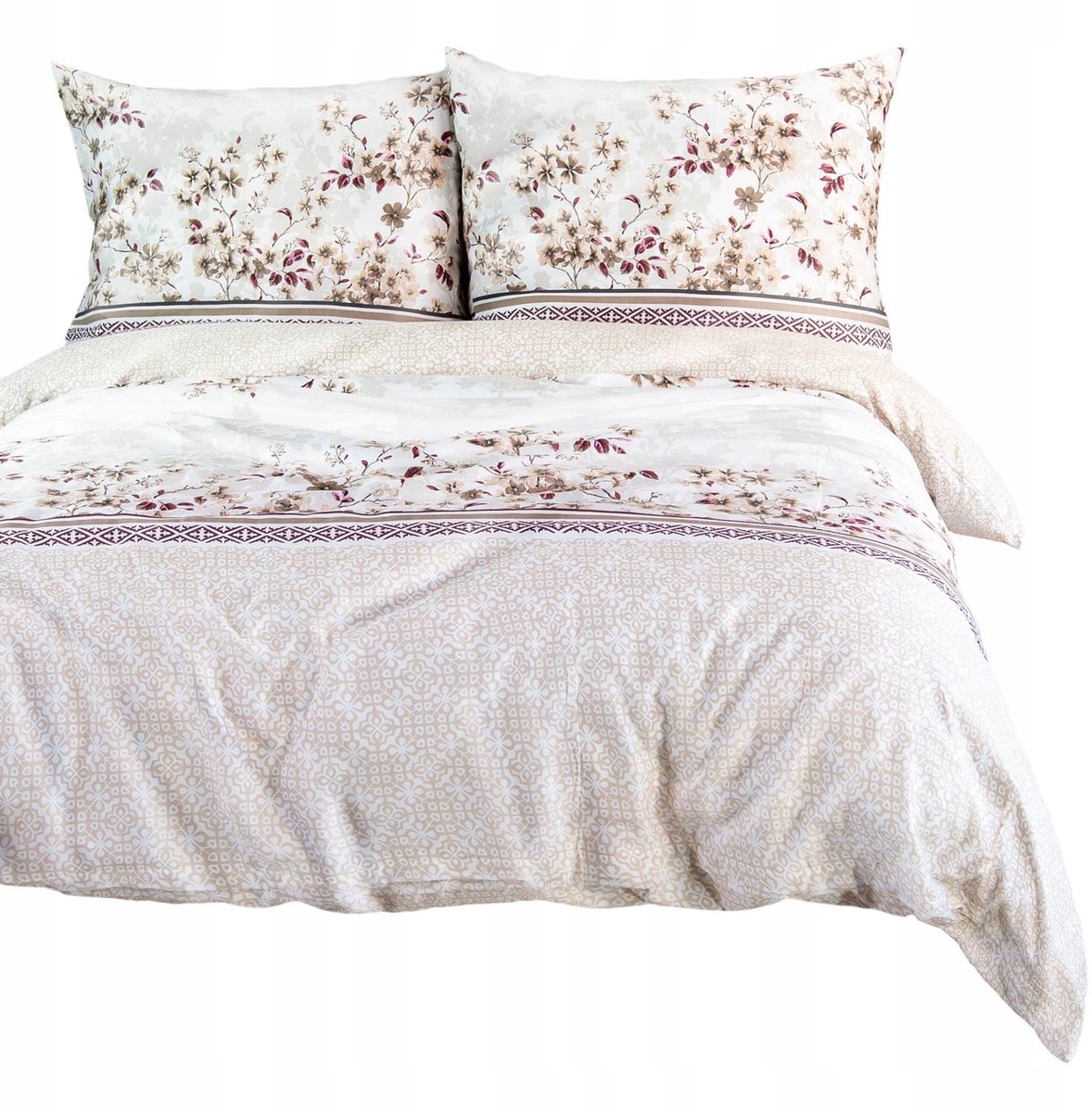 SATYNLOVE Katoen satijn beddengoed 140x200 cm bloemen wit beige