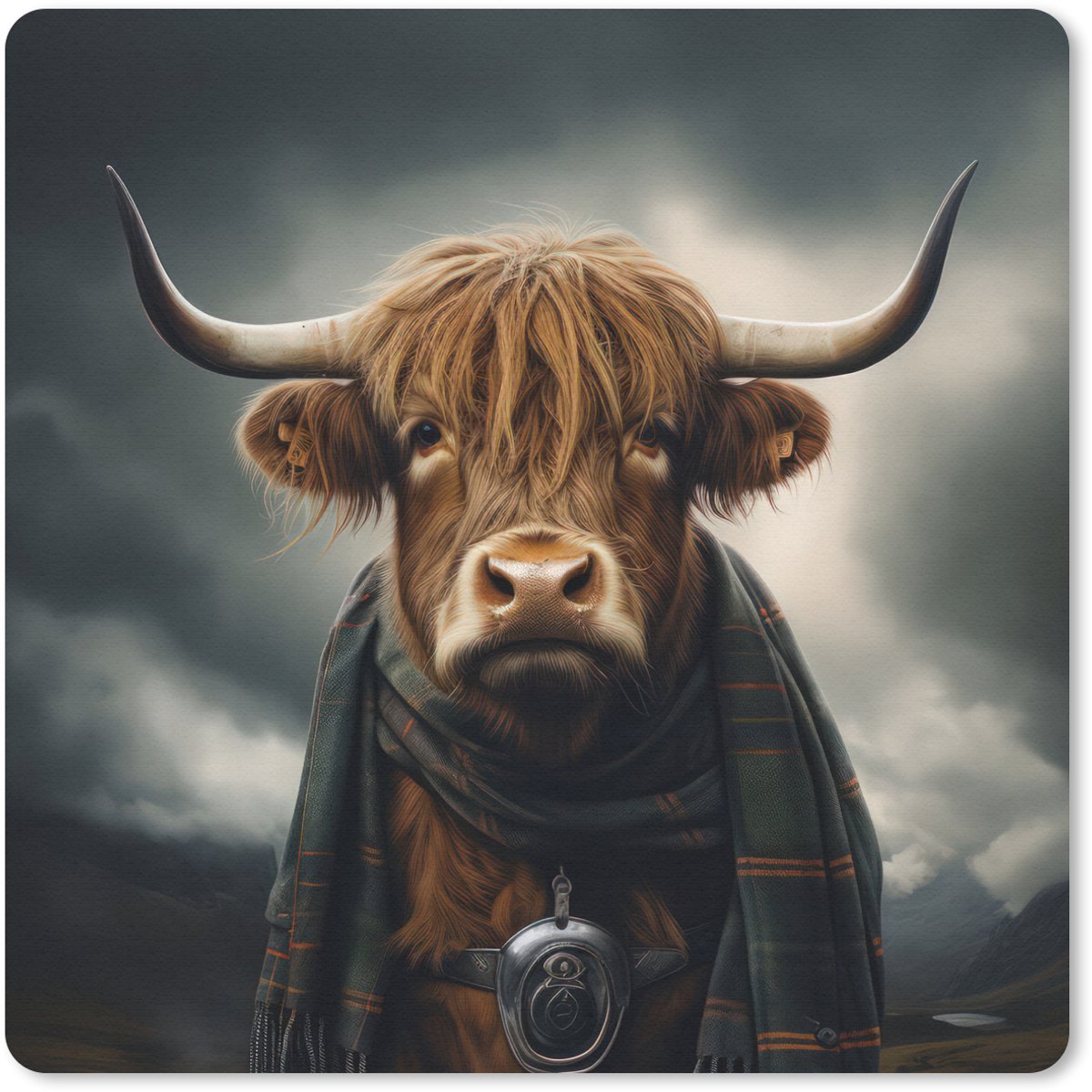 Muismat 20x20 cm - Mousepad Schotse hooglander - Sjaal - Bergen - Muismatten