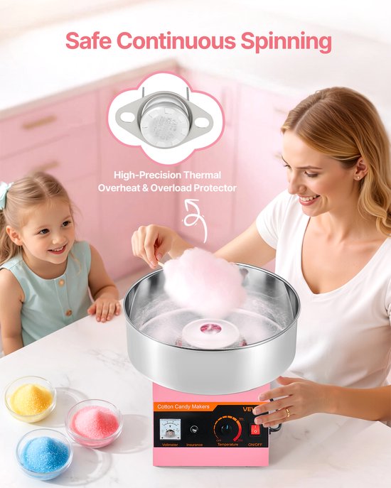 VEVOR Commerciële Suikerspinmachine Elektrische 1kW Suikerspinmaker Roze — afbeelding 4