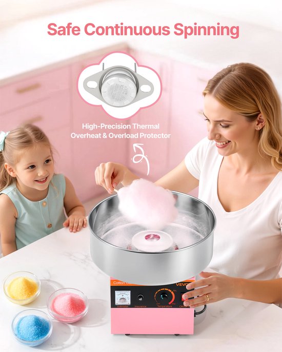 VEVOR Commerciële Suikerspinmachine Elektrische 1kW Roze Suikerspinmachine — afbeelding 4