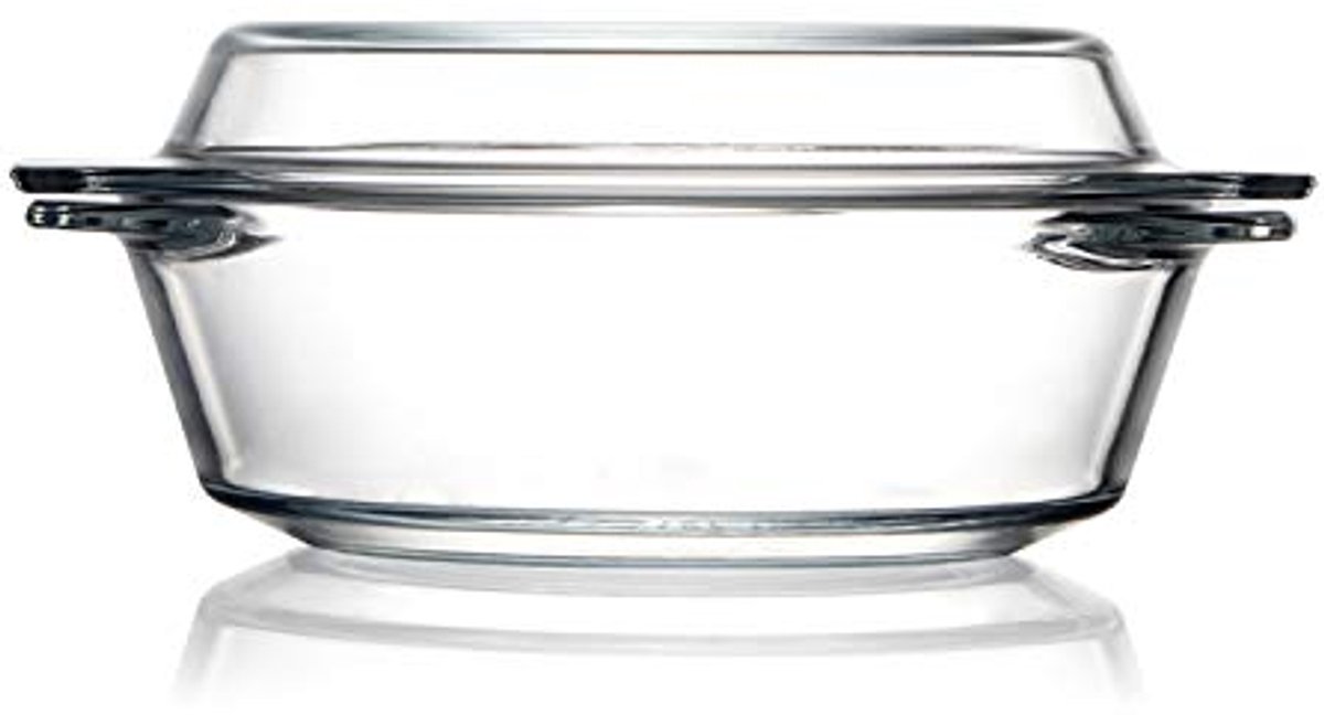 Ronde glazen braadpan met deksel en magnetronbestendige kommen