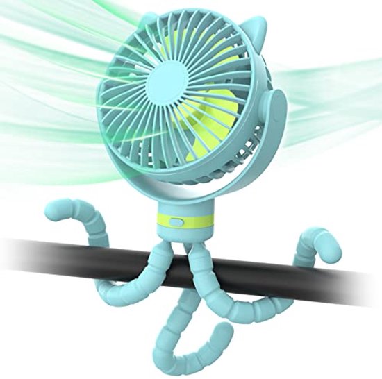 JISULIFE Kinderwagenventilator, 4000 mAh flexibele statiefventilator, mini-babyventilator op batterijen, persoonlijke bureauventilator met 4 snelheden, 720 ° draaibaar, draagbare ventilator voor