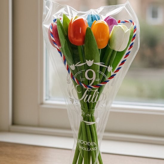 Bouquet De 9 Tulipes En Bois Blanc - Fleurs Artificielles Hollandaises 34cm - Décoration MomoMoments