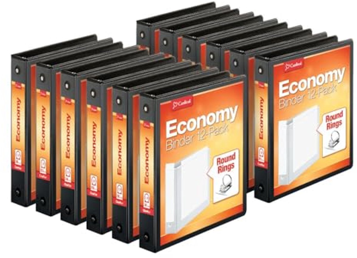 Economy 3-ringmappen met ronde ringen - 1,5 inch, geschikt voor 350 vellen, zwart, doos van 12
