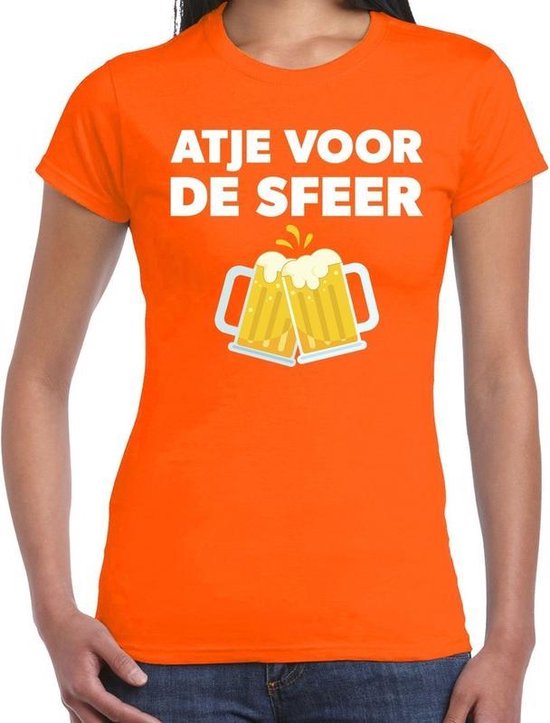Atje voor de sfeer feest t-shirt oranje voor dames - kroeg / feestje shirt  L | bol.com