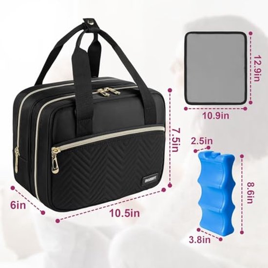 Moedermelk koeler, reistas, draagbare borstkolf opbergtas compatibel met Momcozy/Medela/Elvie/Willow borstkolf met ijspak en waterdichte mat, zwart — afbeelding 3