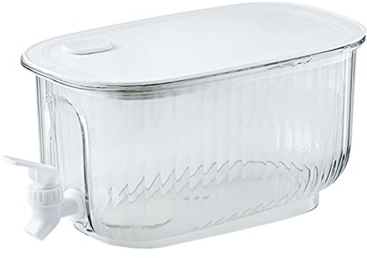 Drankdispenser met tapkraan, waterdispenser, koelkast, limonadedispenser, drankdispenser met afdichtingsventiel voor koude dranken, fruit, theepot, grote capaciteit (transparant wit)
