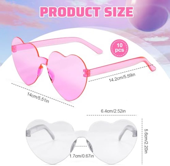 SLTAXAR 11 stuks zonnebril hart roze feestbril hart hippie bril roze grappige partybrillen set hart voor carnaval foto rekwisieten randloze hartvormige bril bruiloft voor kinderen volwassenen van Merkloos — afbeelding 3