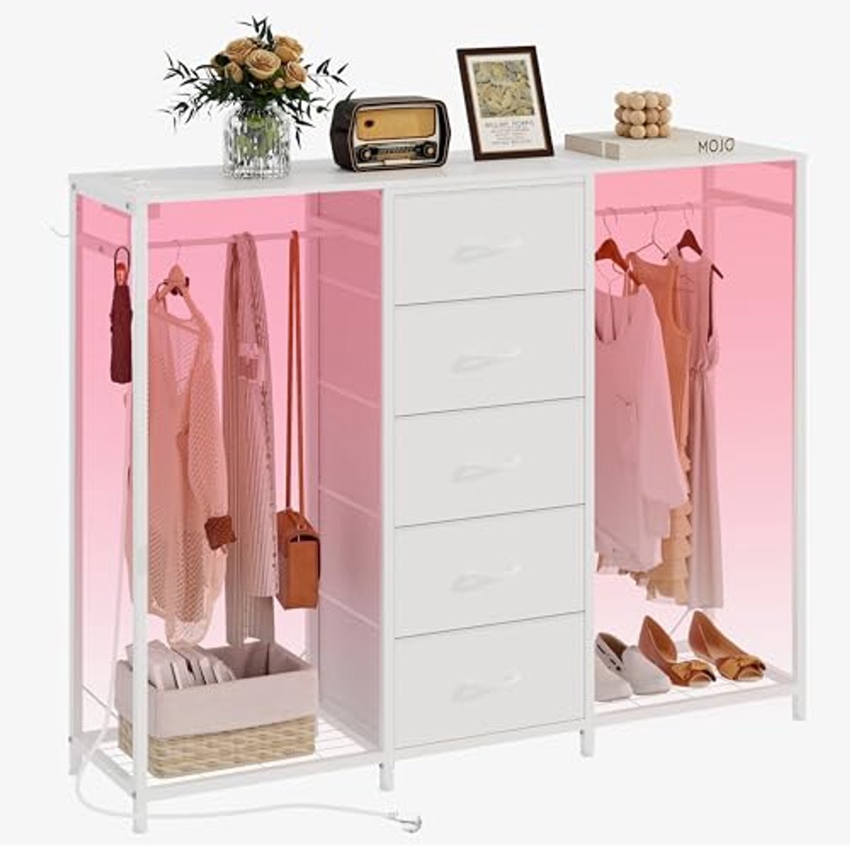 Image of 5 Laden Commode met Kledingrek en LED Verlichting - Modulaire Kast voor Woonkamer