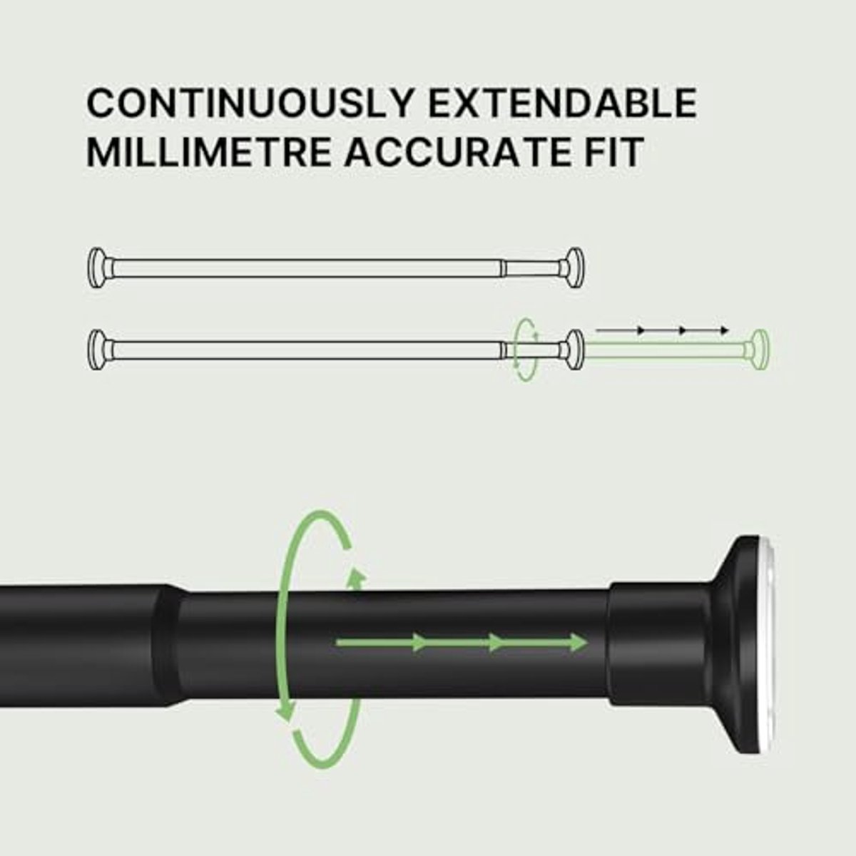 Verstelbare Douchegordijnroede zonder Boren 50-80 cm - Matt Zwart Tension Rod voor Zware Gordijnen