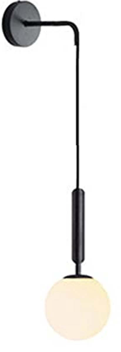 Witte Glazen & Zwarte Metalen Wandlamp 150mm voor Bedoeling
