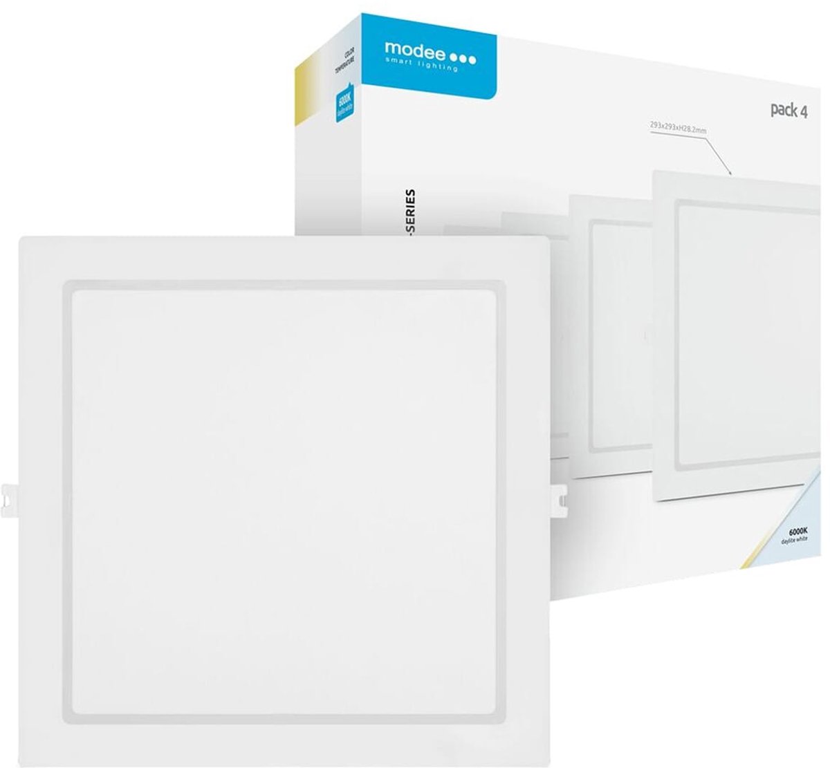 Modee LED Paneel Vierkant Inbouw - 24W - 2640lm - 29.3x2.8cm - 6000K - Koel Wit - Voor Kantoor, Winkel of Werkruimte - 4 stuks