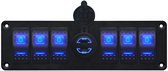 Panneau de commutation ProRide® 12V pour voiture/bateau - Chargeur de voiture USB C 2 Portes - 30W - QC4. 0 - 6 interrupteurs - Blauw