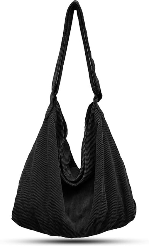 Zwarte Dames Schoudertas - Grote Katoenen Shopper en Crossbody Tas - Multifunctioneel voor Kantoor, Opleiding en Dagelijks Gebruik