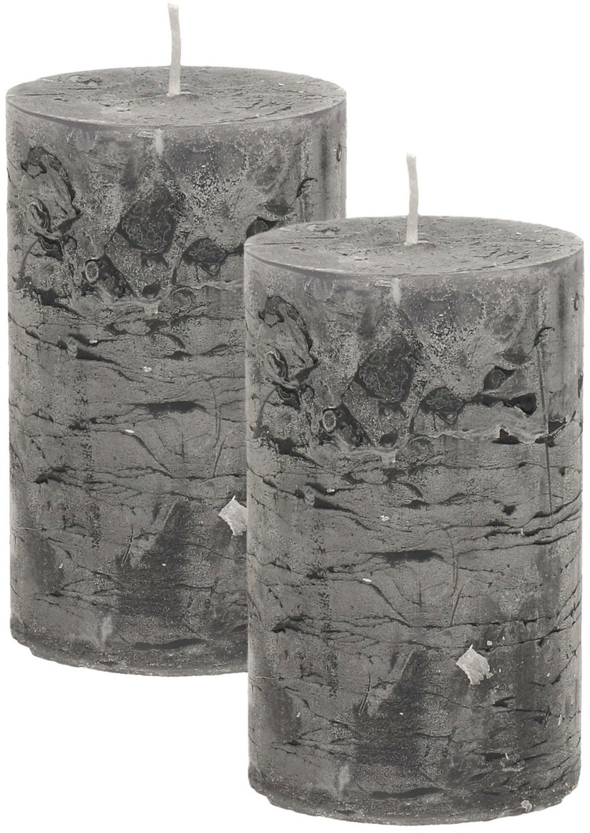 Atmosphera Stompkaars/cilinderkaars - 2x - antraciet - 5 x 8 cm - klein rustiek model