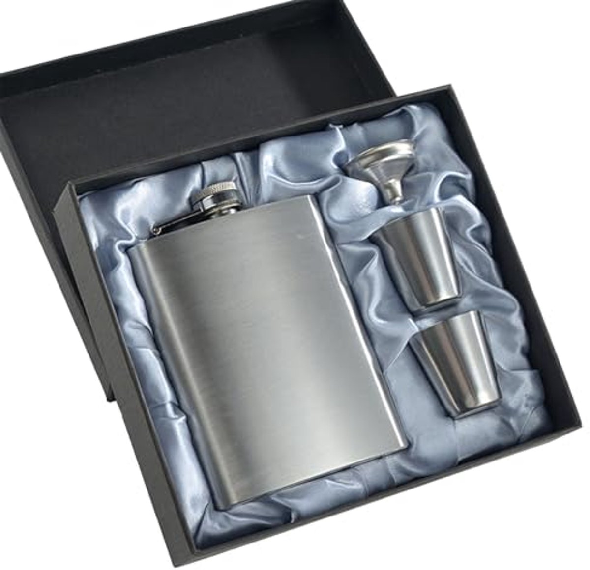 Flachmann - 7 oz - Edelstahl - Met Trechter En Twee Shotglazen - Compact Draagbaar - Geschenk Mannen Outdoor