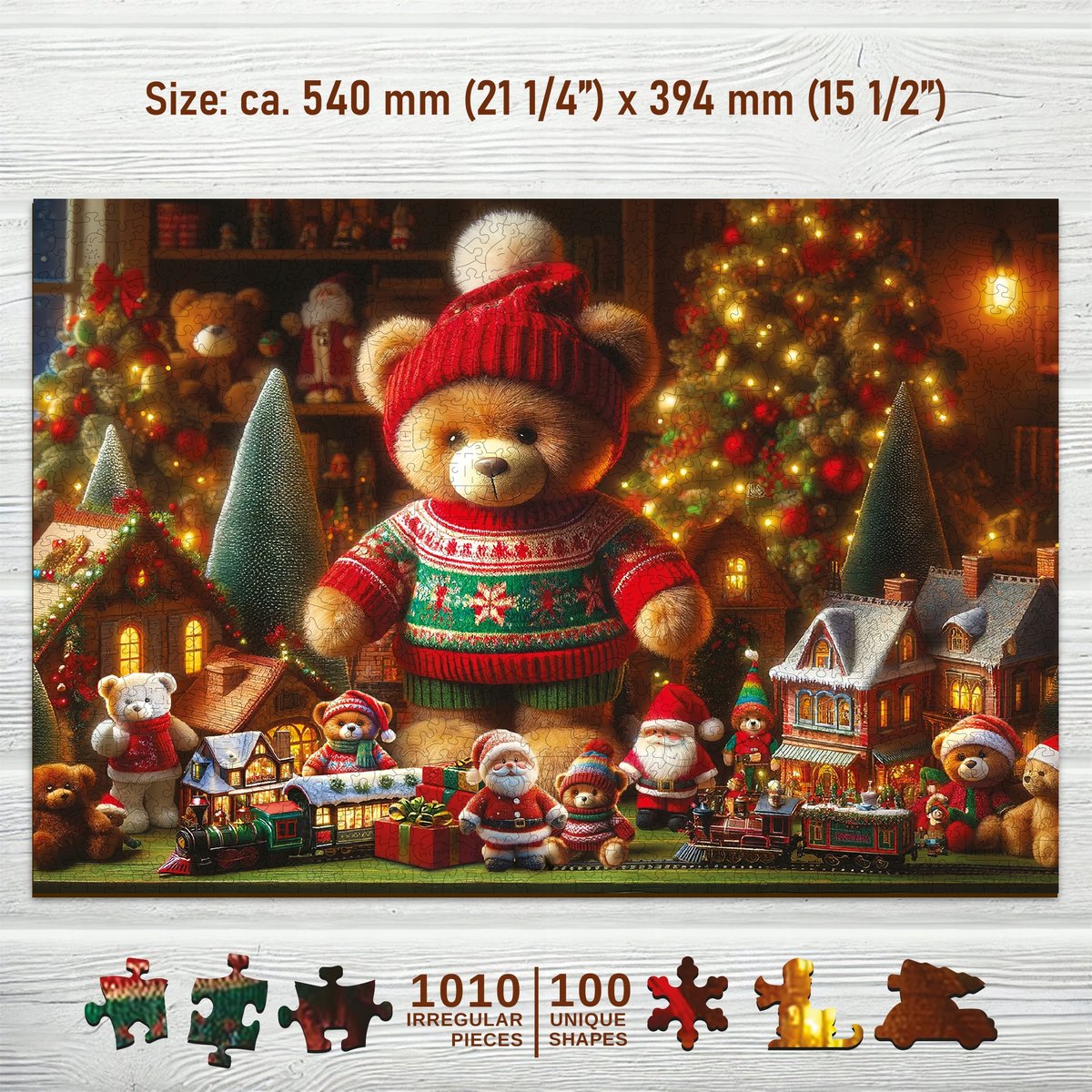 Houten Kerstpuzzel "Kerstbier" - 1010 Stukjes met Figuren