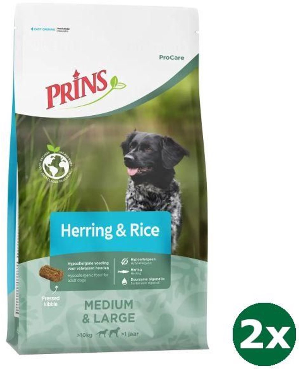Prins 2x12 kg Prins procare adult medium / large herring / rice hypoallergenic hondenvoer